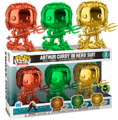Aquaman (2018) - Arthur Curry in Hero Suit Red, Green & Gold Chrome Funko Pop! Vinyl Figure 3-Pack (Popcultcha Exclusive).