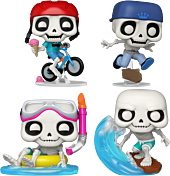 Skeleton Summer - Bike Rider Skully, Skater Skully, Swimmer Skully & Surfer Skully Pop! Vinyl Figure Bundle (Set of 4)