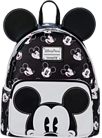 Disney - Black and White Mickey Mouse Polka Dot 10" Faux Leather Mini Backpack