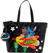 Lilo & Stitch - Space Adventure Glow-in-the-Dark Convertible 19" Faux Leather Tote Crossbody Bag with Coin Bag