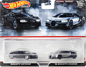 Hot Wheels - Bugatti Veyron & 2016 Bugatti Chiron Hot Wheels Premium Car Culture Real Riders 1/64th Scale Die-Cast Vehicle Replica 2-Pack