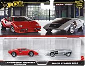 Hot Wheels - Lamborghini Countach LP5000 QV & Lancia Stratos Zero Hot Wheels Premium Car Culture 1/64th Scale Die-Cast Vehicle Replica 2-Pack