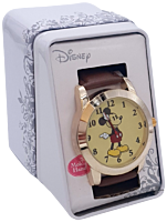 Mickey Mouse - Mickey Mouse Gold Tone Brown Faux Leather Band Watch (One Size)